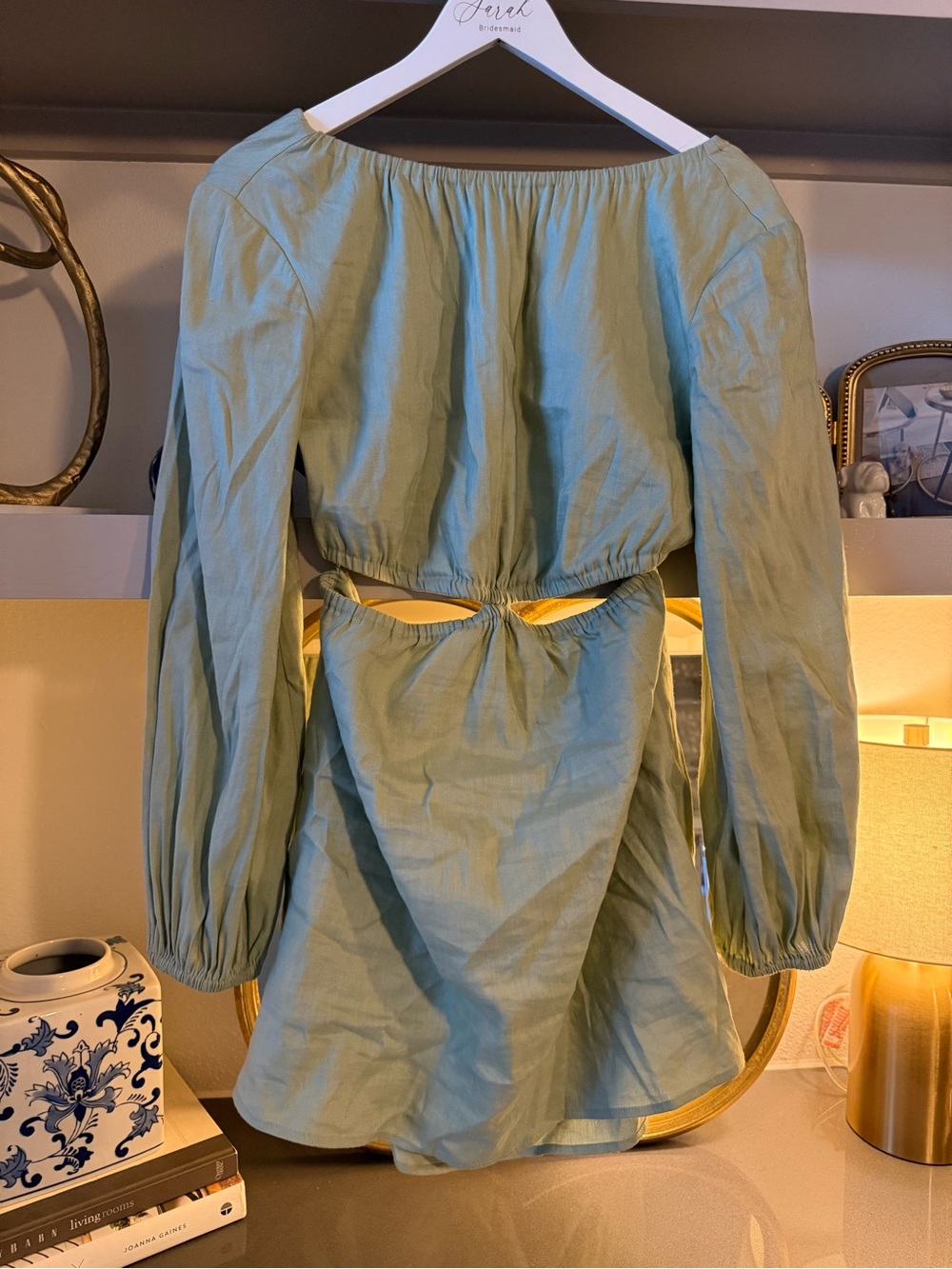 Gianni Bini Sage Green Long-Sleeve Cutout Mini Dress